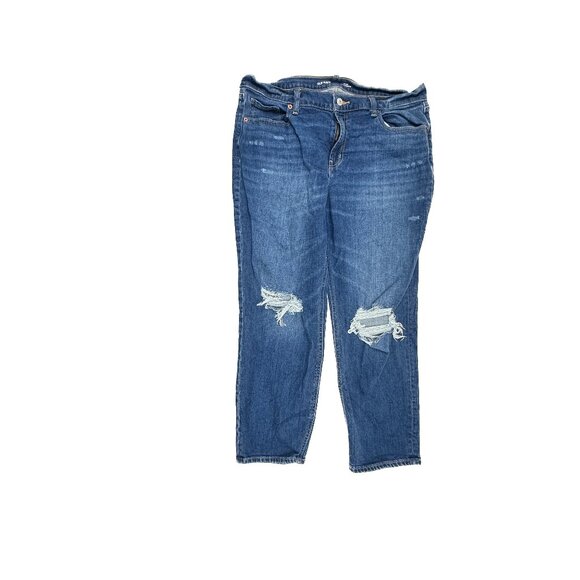 Old Navy Mid Rise Boyfriend Distressed Women's size 12 Dark Wash Blue Denim Jean - Picture 1 of 5